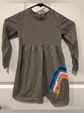 Girls' Gray Long-Sleeve Dress with Rainbow Accent